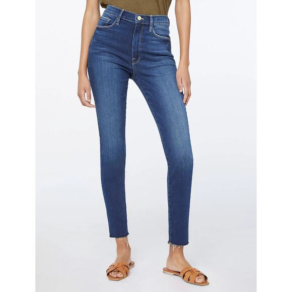 FRAME Denim Ali High Rise Skinny Raw Hem Ankle Jeans Size 26 $220 - Picture 1 of 10